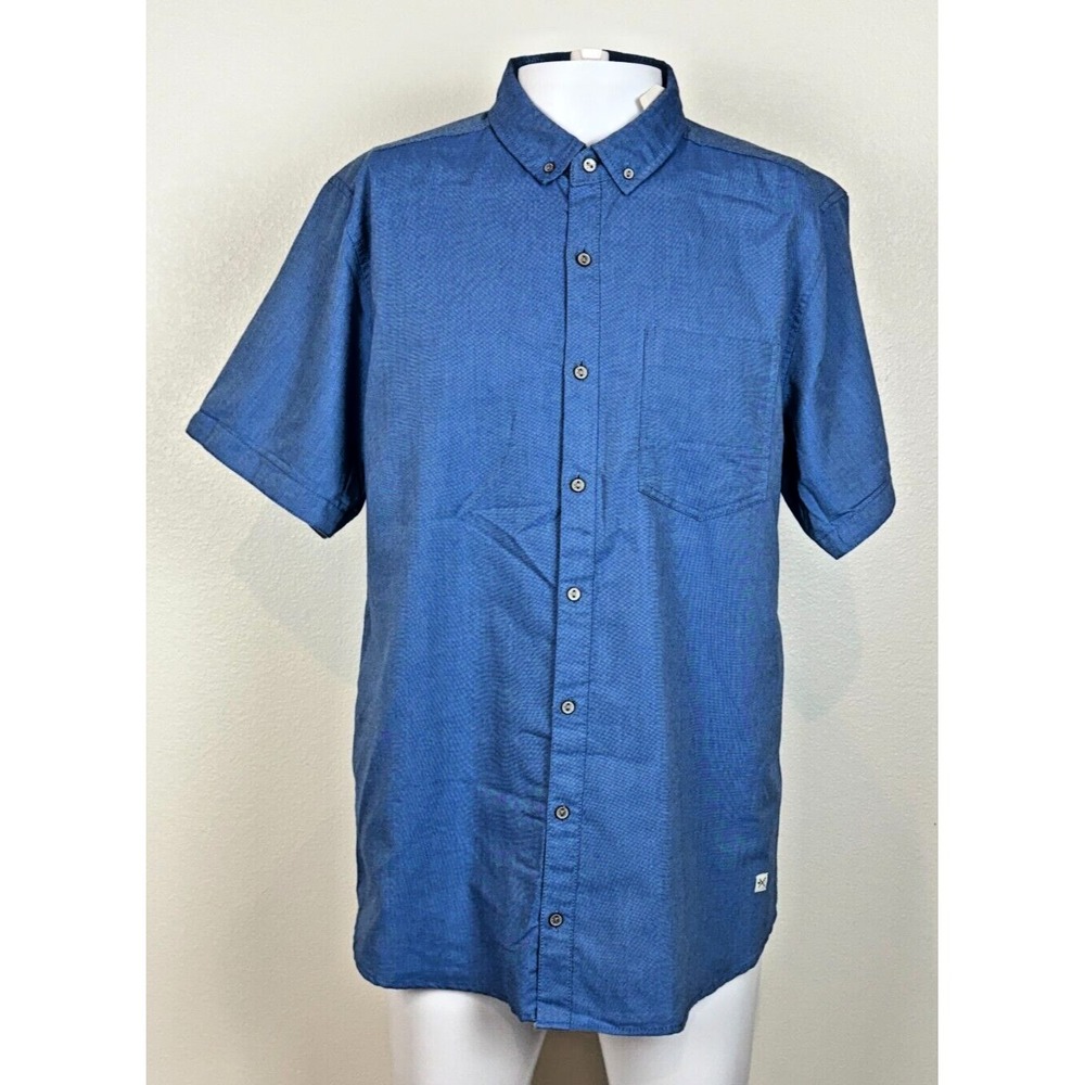 DepartWest Mens Short Sleeve Shirt L Blue Stretch Button Up Casual NWT